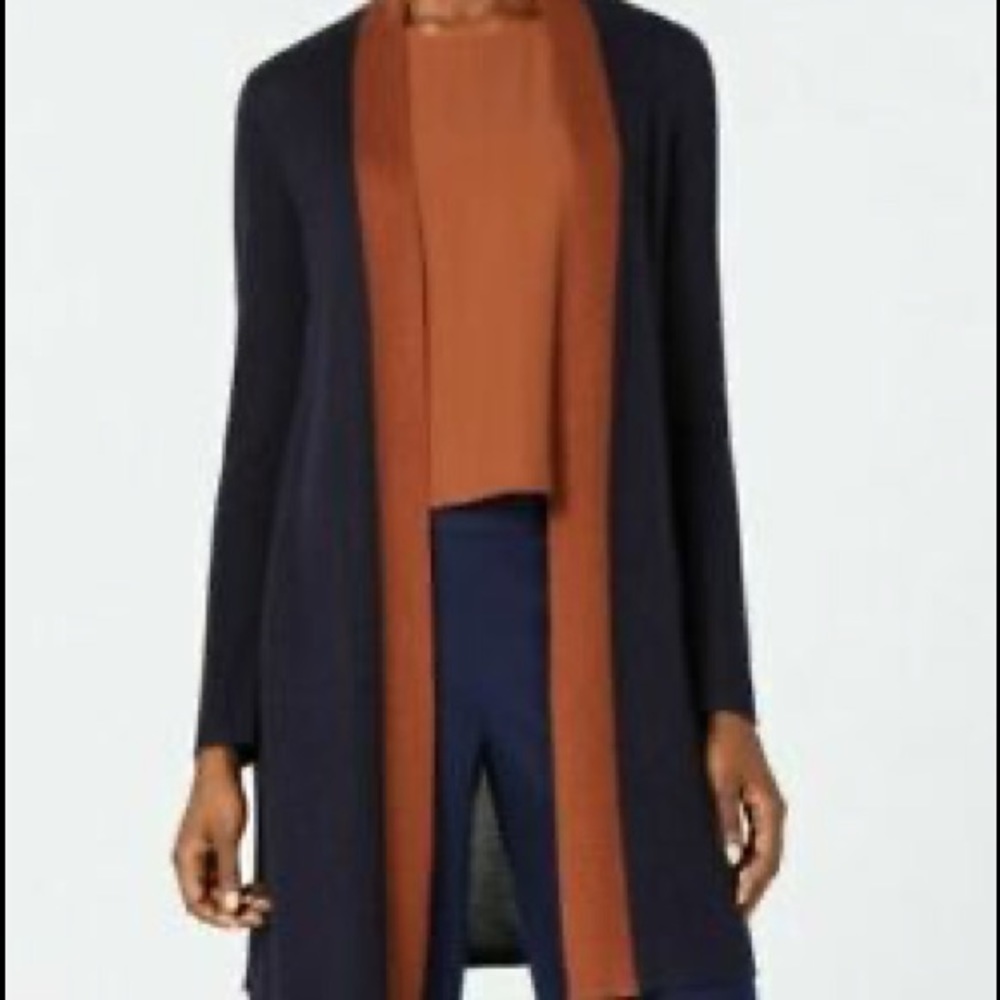 Eileen Fisher long Color block Cardigan Sweater size S in Midnight